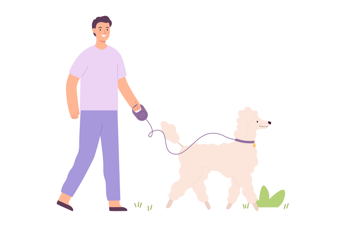 お散歩中の飼い主と犬